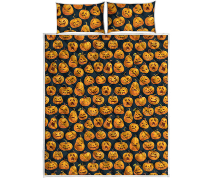 Halloween Pumpkin Jack-O'-Lantern Print Quilt Bed Set
