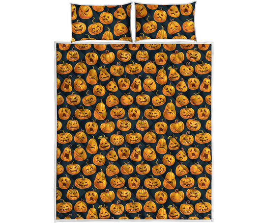 Halloween Pumpkin Jack-O'-Lantern Print Quilt Bed Set