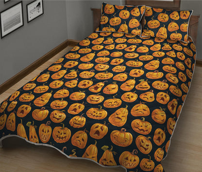 Halloween Pumpkin Jack-O'-Lantern Print Quilt Bed Set