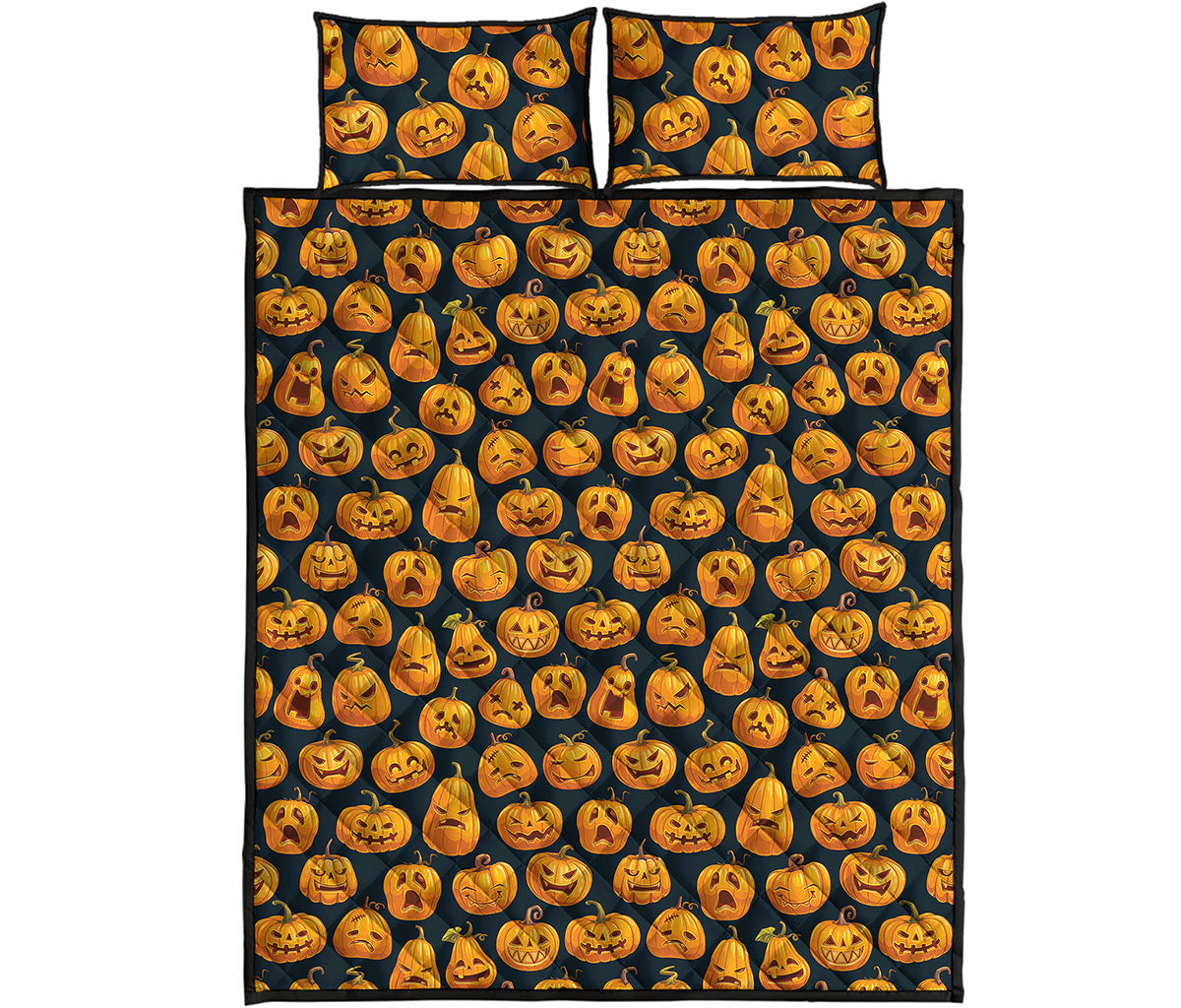 Halloween Pumpkin Jack-O'-Lantern Print Quilt Bed Set