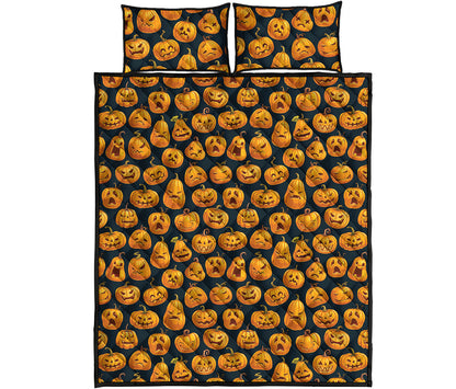 Halloween Pumpkin Jack-O'-Lantern Print Quilt Bed Set