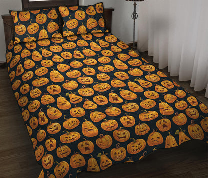Halloween Pumpkin Jack-O'-Lantern Print Quilt Bed Set