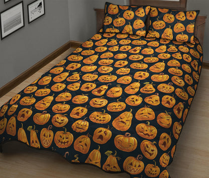 Halloween Pumpkin Jack-O'-Lantern Print Quilt Bed Set
