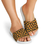 Halloween Pumpkin Jack-O'-Lantern Print White Slide Sandals
