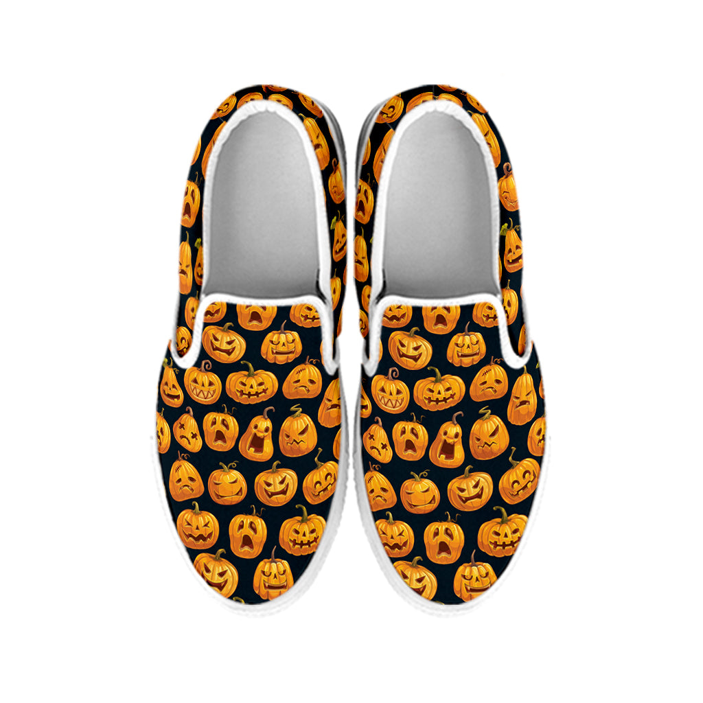 Halloween Pumpkin Jack-O'-Lantern Print White Slip On Shoes