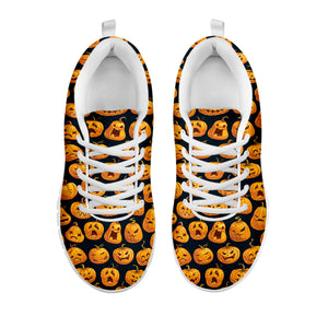 Halloween Pumpkin Jack-O'-Lantern Print White Sneakers