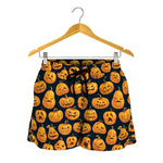 Halloween Pumpkin Jack-O'-Lantern Print Women's Shorts