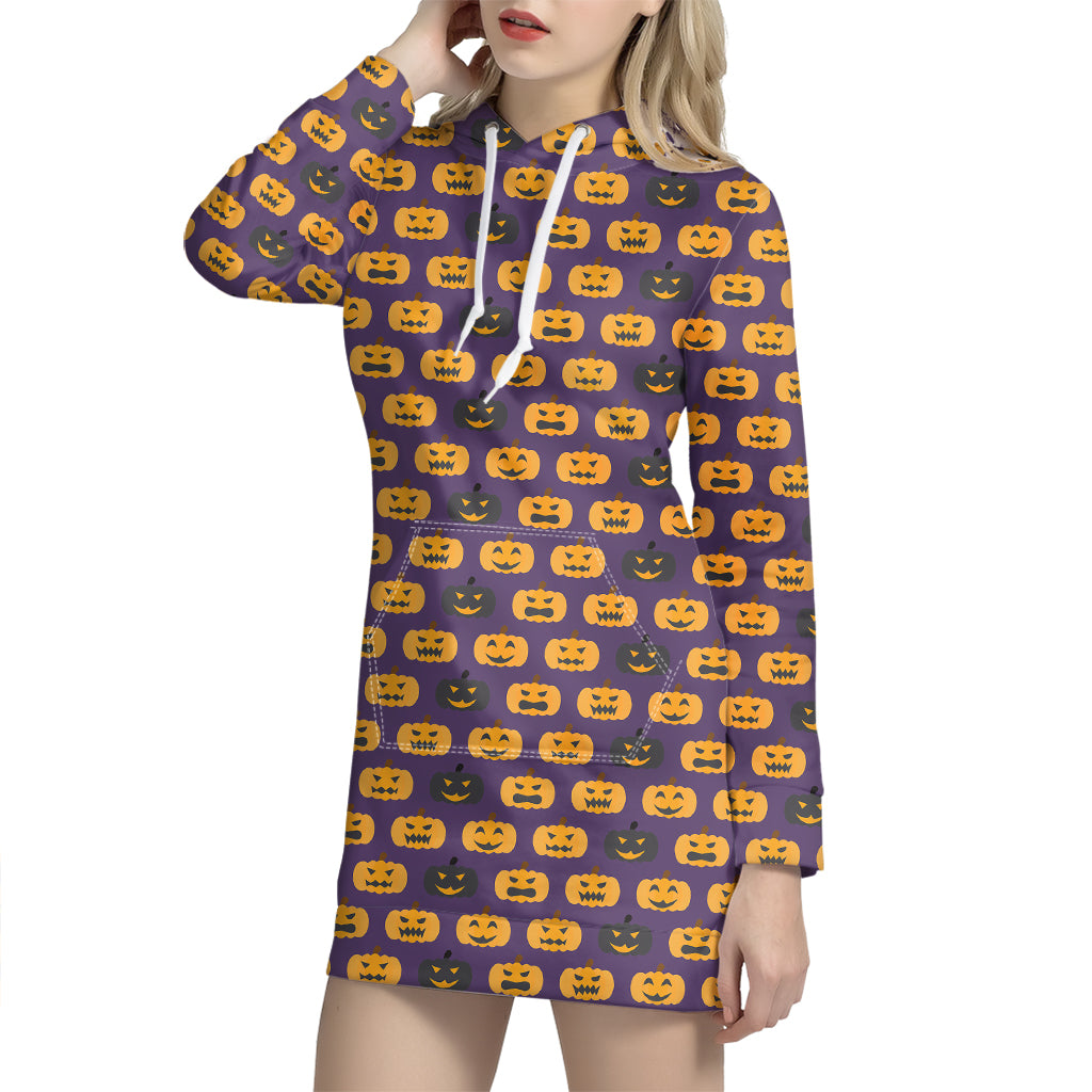 Halloween Pumpkin Pattern Print Hoodie Dress