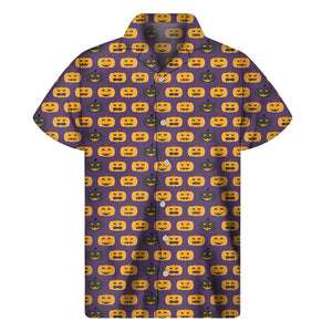 Halloween Pumpkin Pattern Print Men's Short Sleeve Shirt