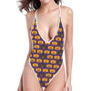 Halloween Pumpkin Pattern Print One Piece High Cut Swimsuit