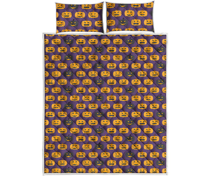 Halloween Pumpkin Pattern Print Quilt Bed Set