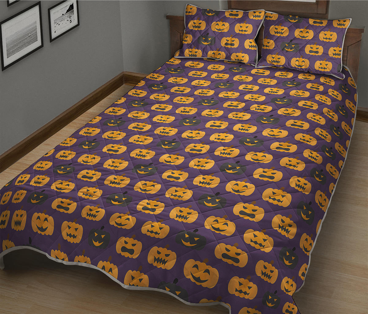 Halloween Pumpkin Pattern Print Quilt Bed Set