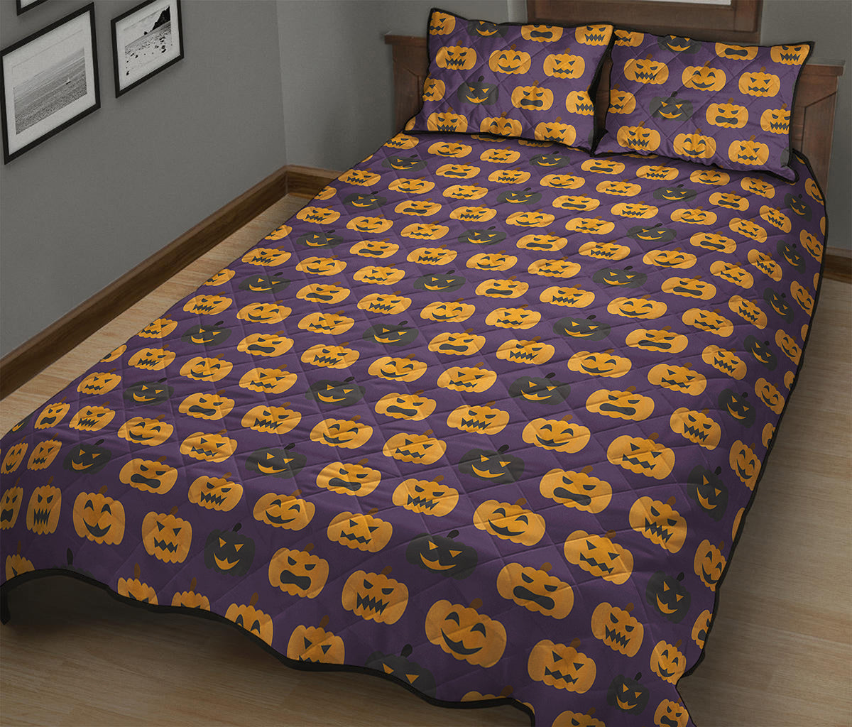 Halloween Pumpkin Pattern Print Quilt Bed Set