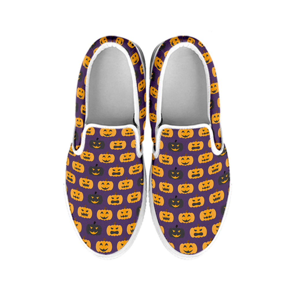 Halloween Pumpkin Pattern Print White Slip On Shoes