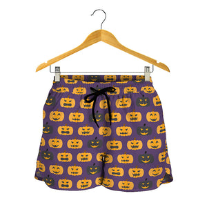 Halloween Pumpkin Pattern Print Women's Shorts