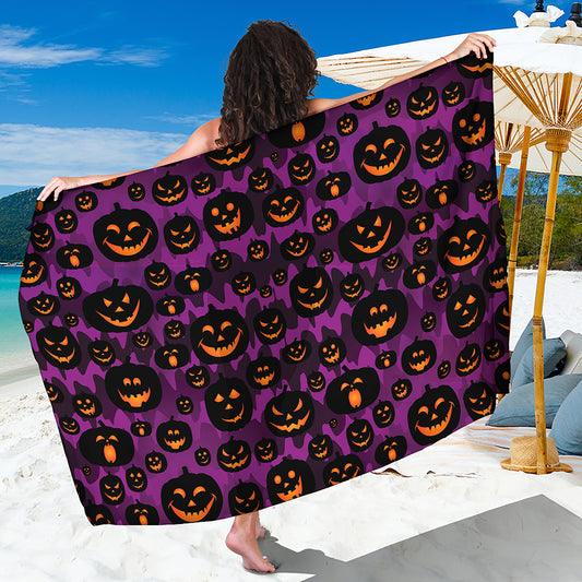 Halloween Pumpkin Smiley Faces Print Beach Sarong Wrap