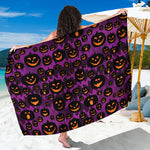 Halloween Pumpkin Smiley Faces Print Beach Sarong Wrap