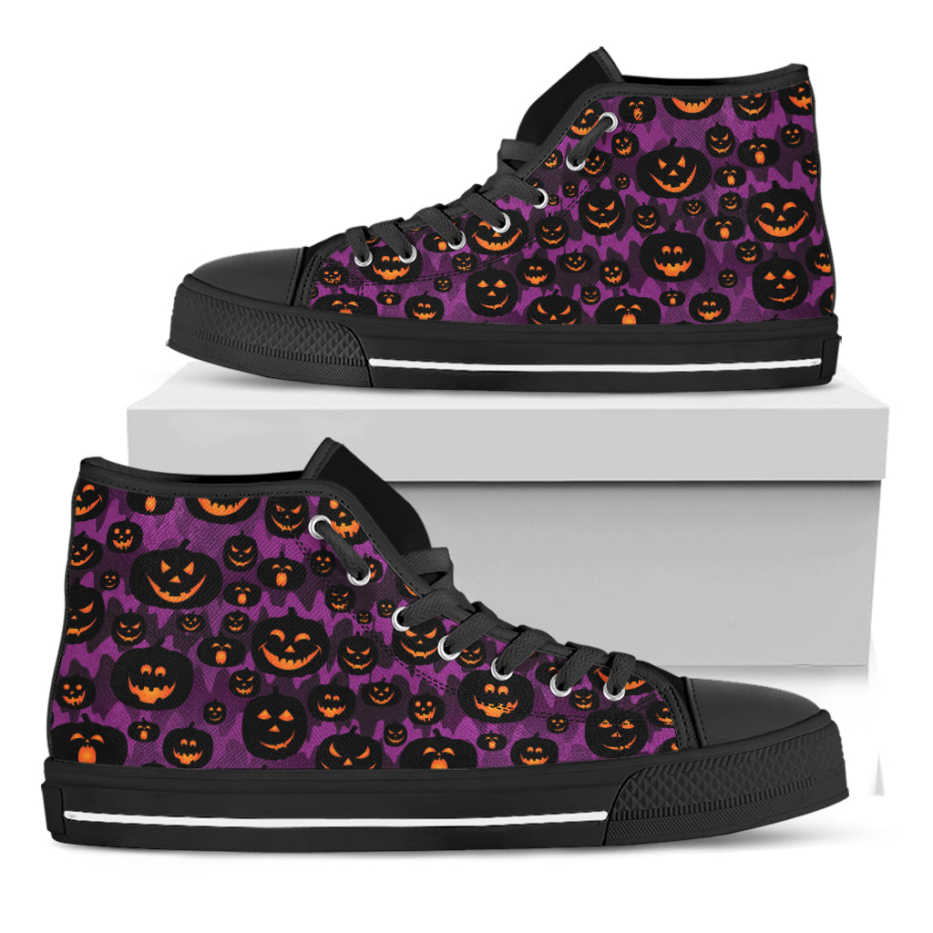 Halloween Pumpkin Smiley Faces Print Black High Top Shoes