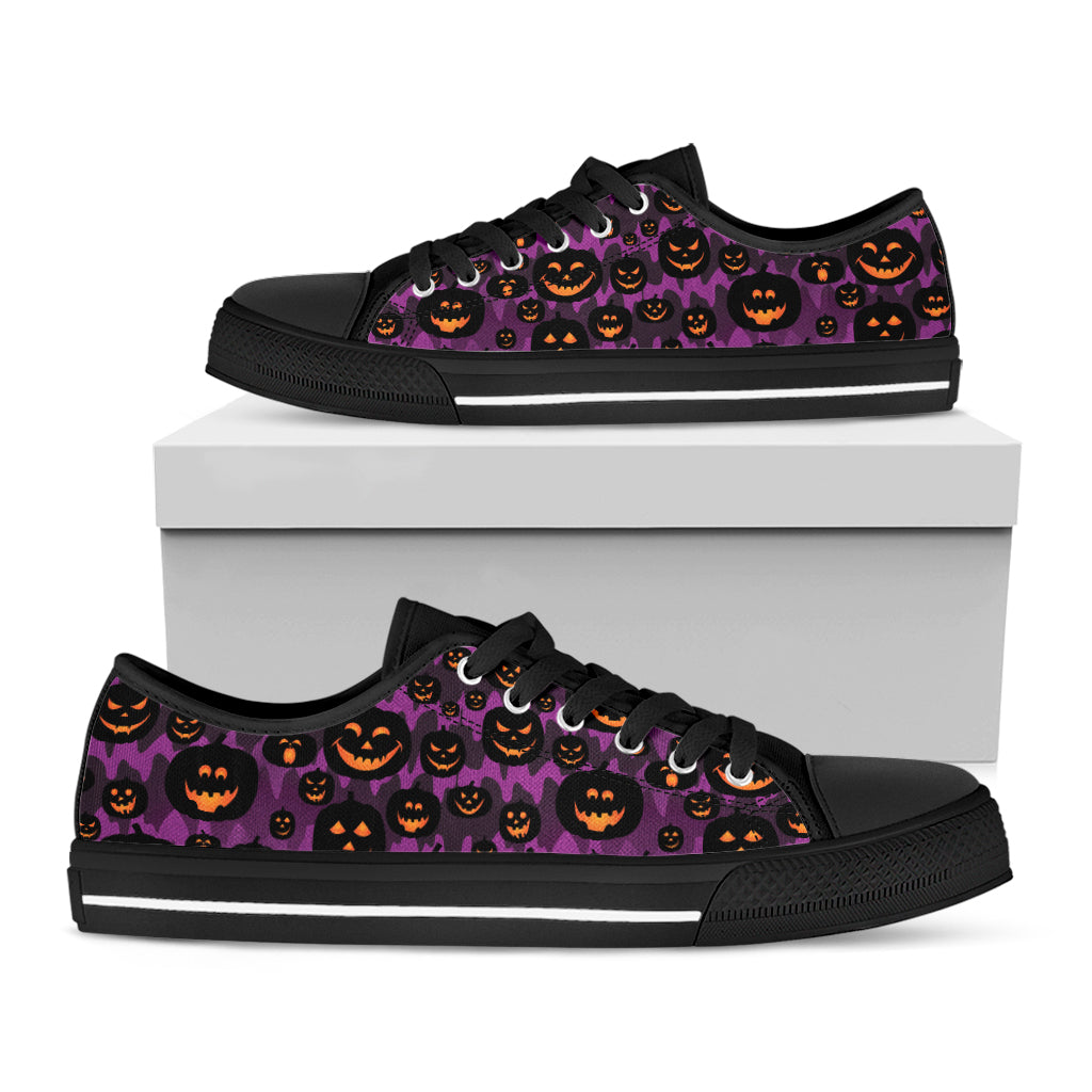 Halloween Pumpkin Smiley Faces Print Black Low Top Shoes