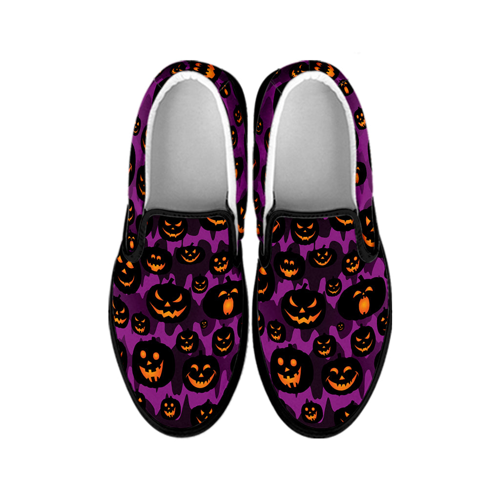 Halloween Pumpkin Smiley Faces Print Black Slip On Shoes