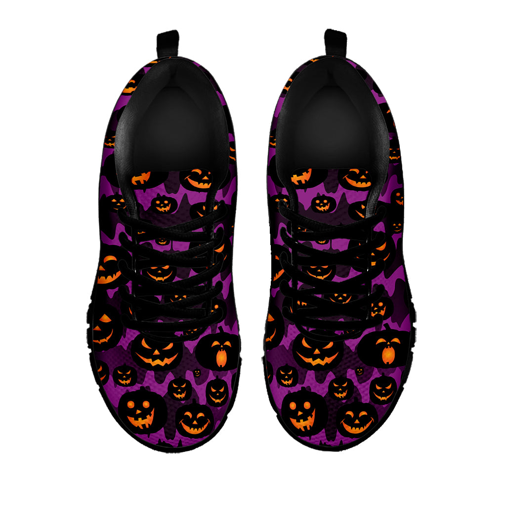 Halloween Pumpkin Smiley Faces Print Black Sneakers