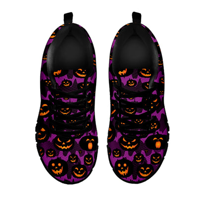 Halloween Pumpkin Smiley Faces Print Black Sneakers