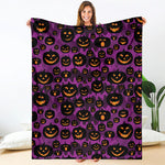 Halloween Pumpkin Smiley Faces Print Blanket