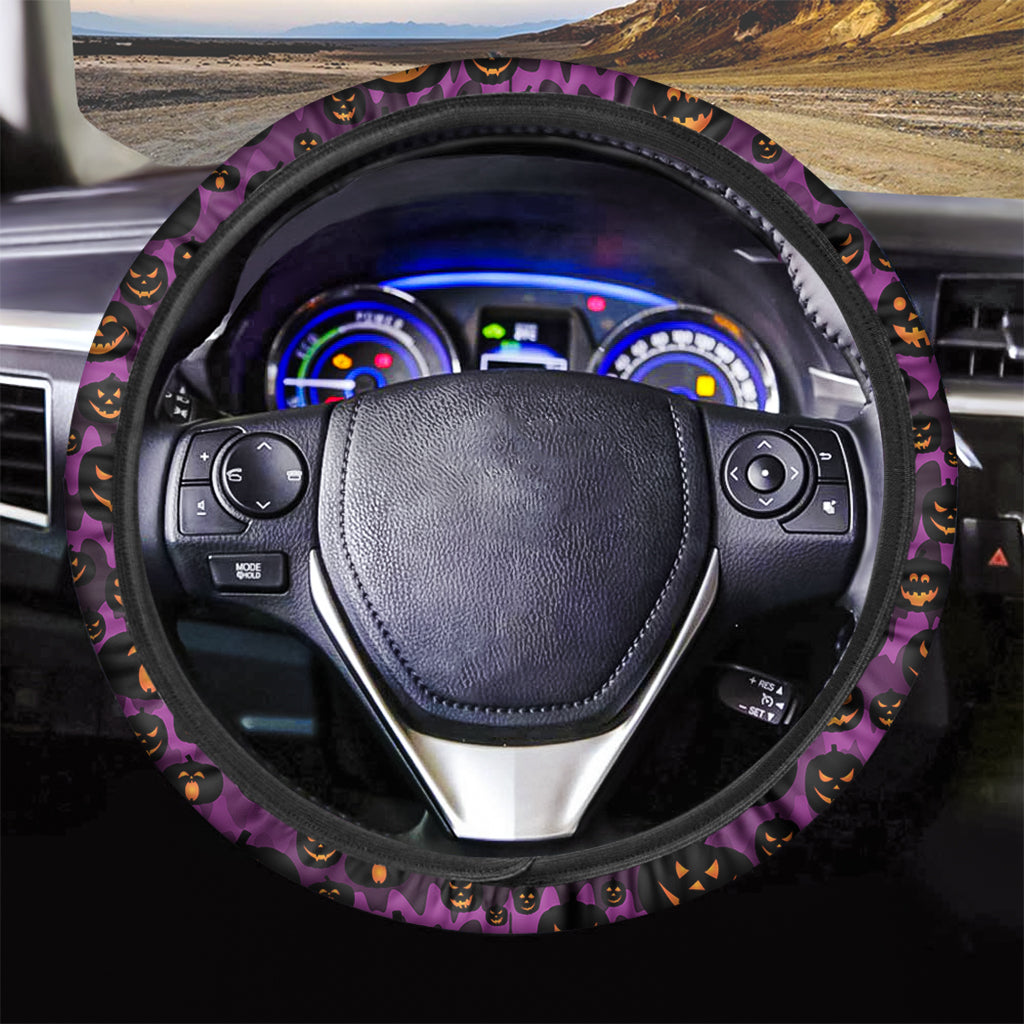 Halloween Pumpkin Smiley Faces Print Car Steering Wheel Cover