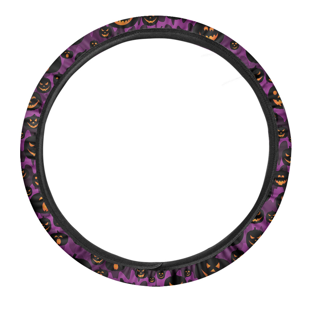 Halloween Pumpkin Smiley Faces Print Car Steering Wheel Cover