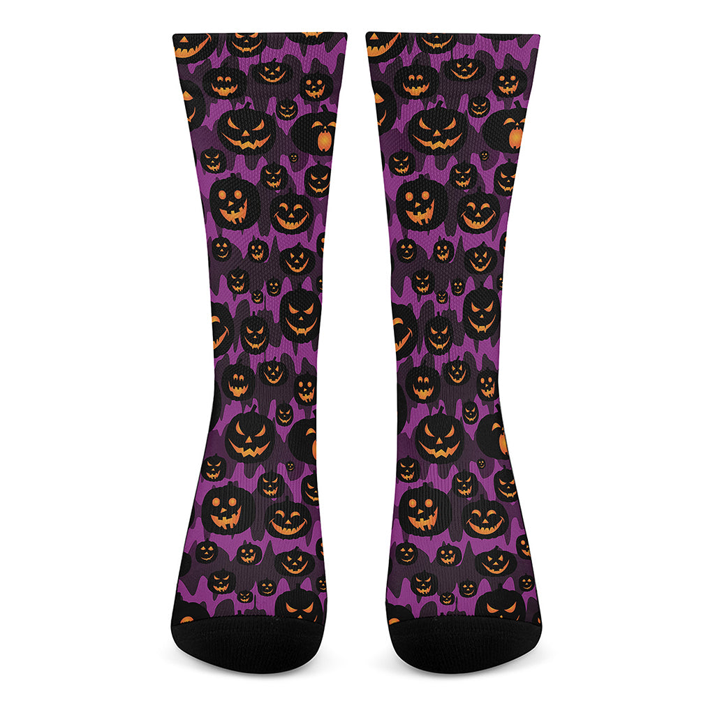 Halloween Pumpkin Smiley Faces Print Crew Socks