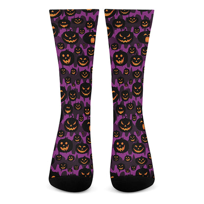 Halloween Pumpkin Smiley Faces Print Crew Socks