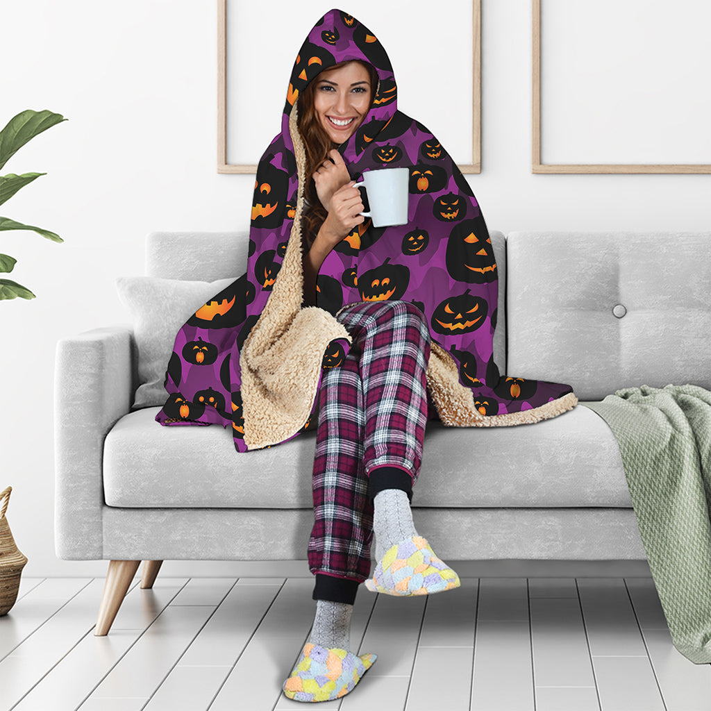 Halloween Pumpkin Smiley Faces Print Hooded Blanket