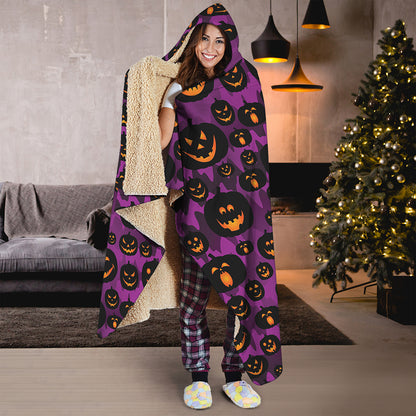 Halloween Pumpkin Smiley Faces Print Hooded Blanket