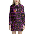 Halloween Pumpkin Smiley Faces Print Pullover Hoodie Dress