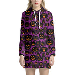 Halloween Pumpkin Smiley Faces Print Hoodie Dress