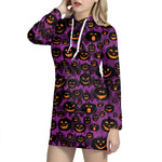 Halloween Pumpkin Smiley Faces Print Hoodie Dress