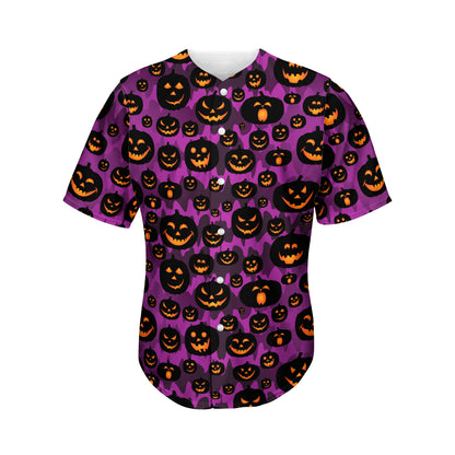 Halloween Pumpkin Smiley Faces Print Men's Baseball Jersey