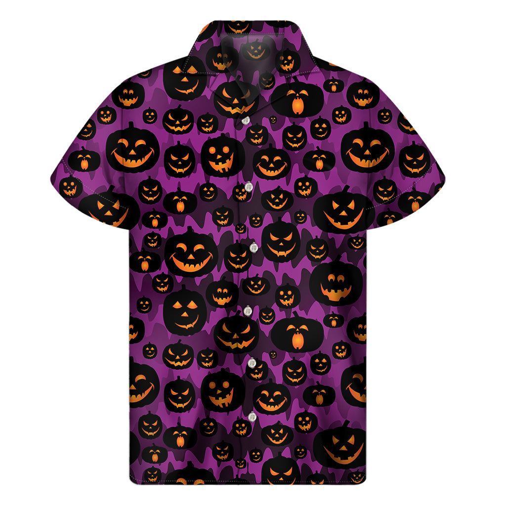 Halloween Pumpkin Smiley Faces Print Men's Short Sleeve Shirt