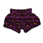 Halloween Pumpkin Smiley Faces Print Muay Thai Boxing Shorts