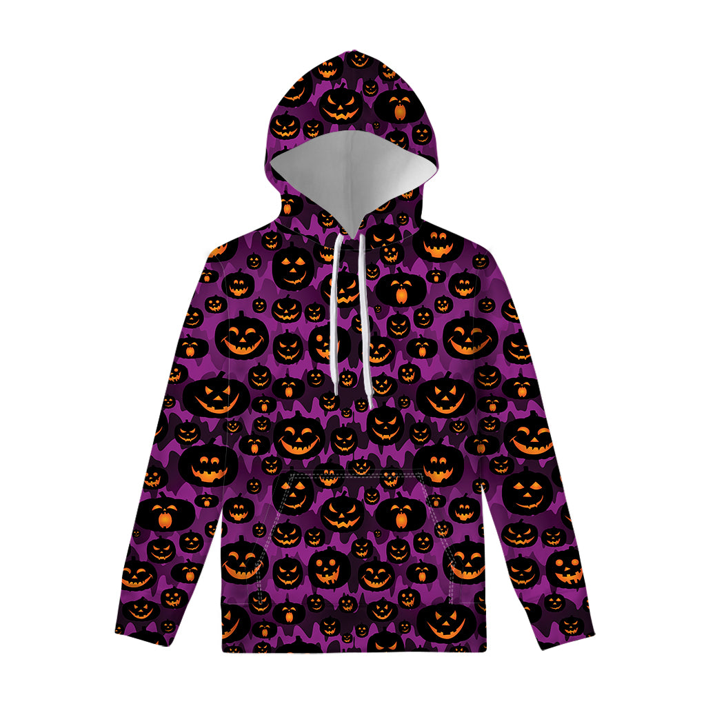 Halloween Pumpkin Smiley Faces Print Pullover Hoodie