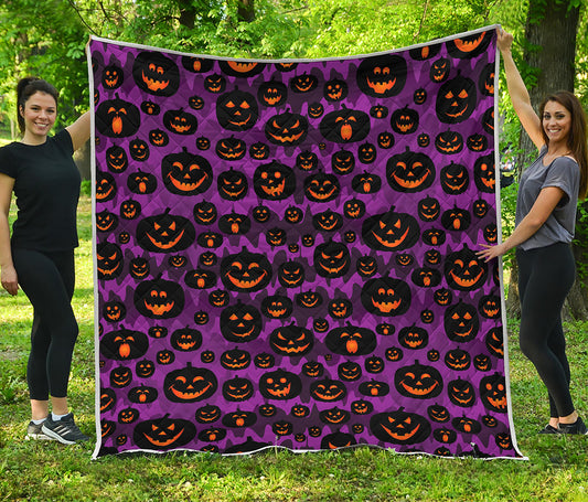 Halloween Pumpkin Smiley Faces Print Quilt