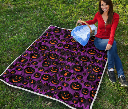 Halloween Pumpkin Smiley Faces Print Quilt