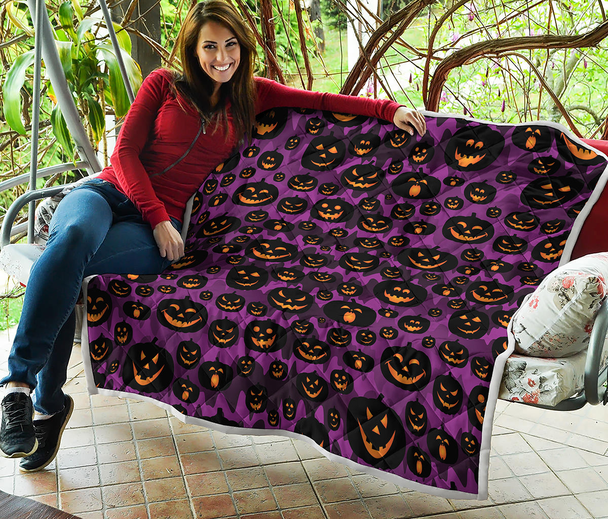 Halloween Pumpkin Smiley Faces Print Quilt
