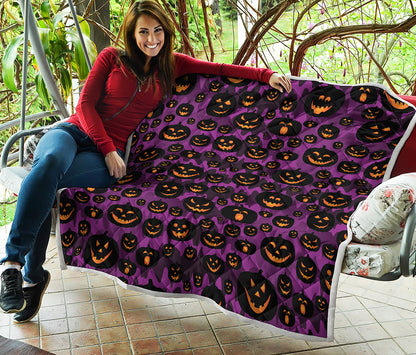 Halloween Pumpkin Smiley Faces Print Quilt