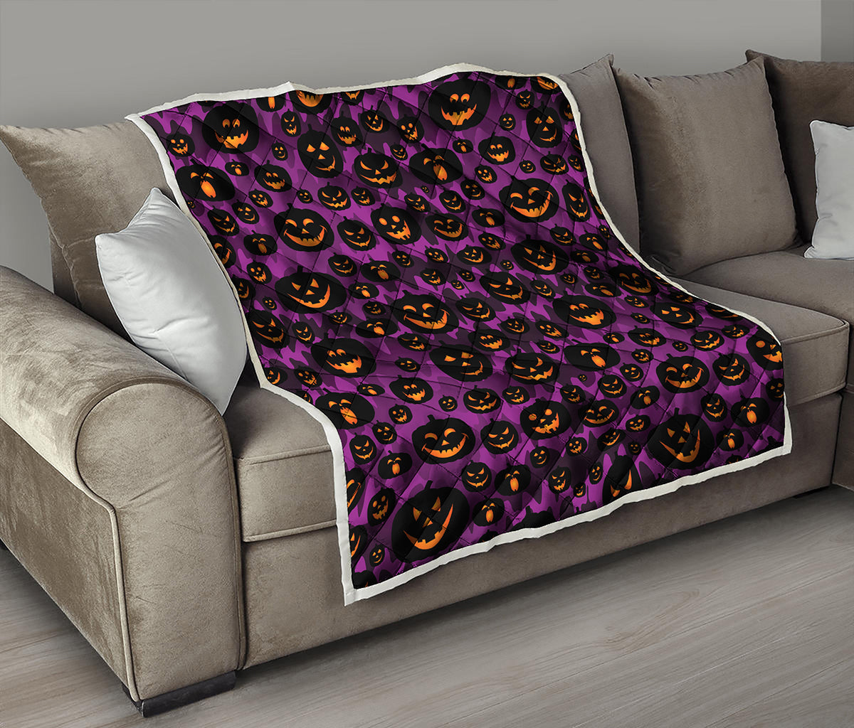 Halloween Pumpkin Smiley Faces Print Quilt