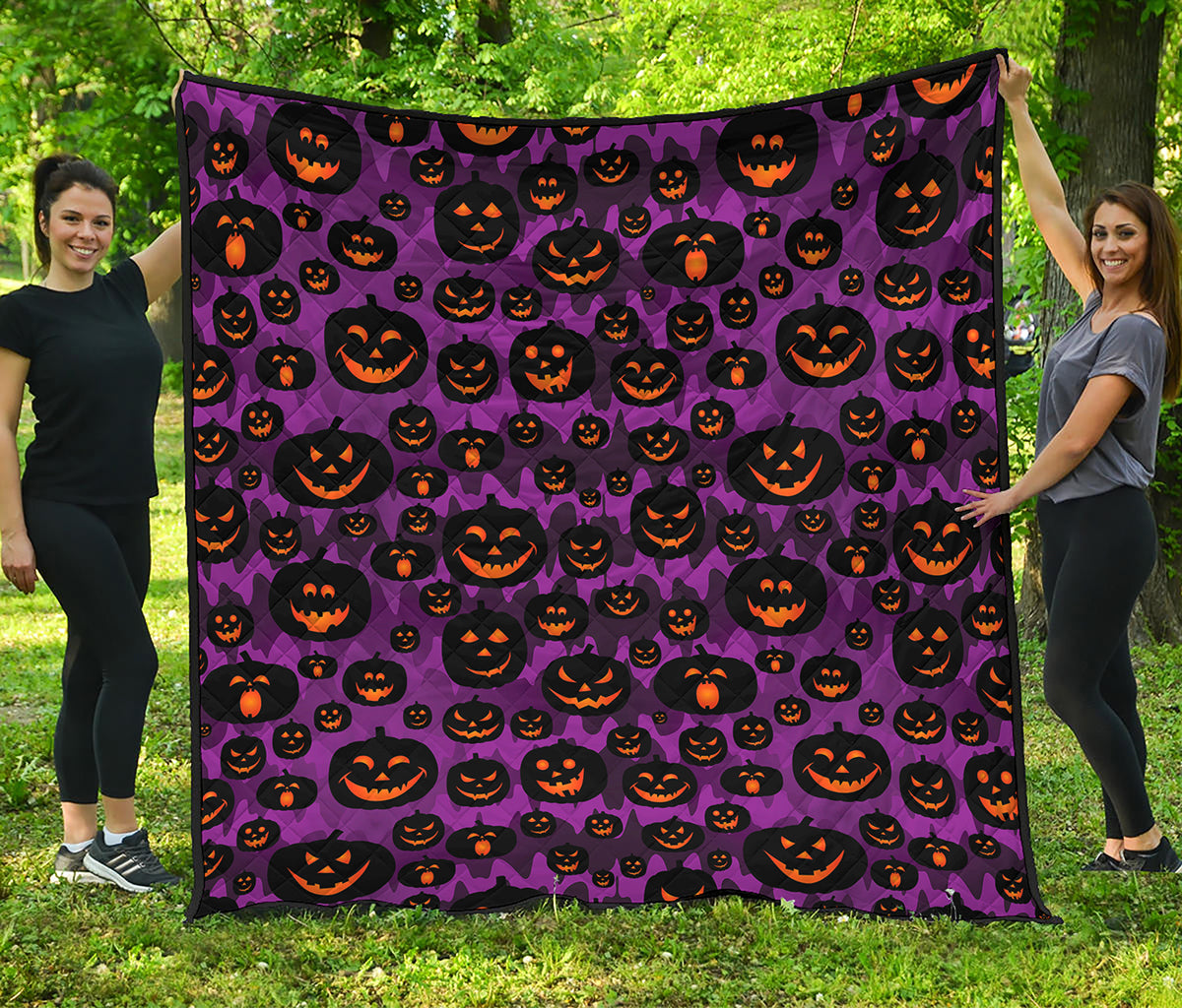 Halloween Pumpkin Smiley Faces Print Quilt