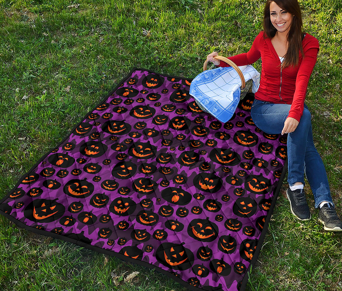 Halloween Pumpkin Smiley Faces Print Quilt