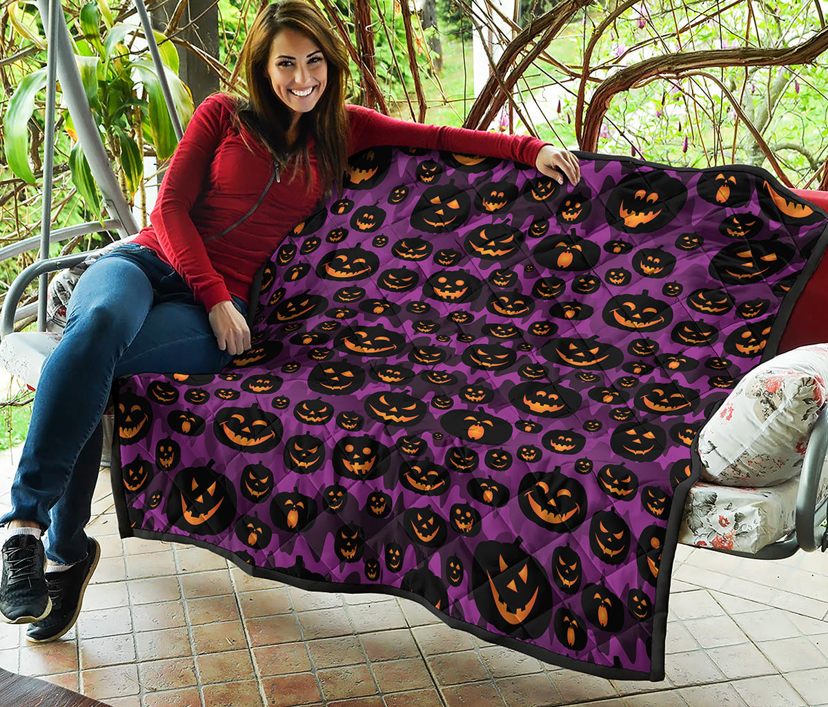 Halloween Pumpkin Smiley Faces Print Quilt