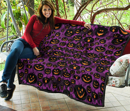 Halloween Pumpkin Smiley Faces Print Quilt