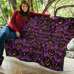 Halloween Pumpkin Smiley Faces Print Quilt